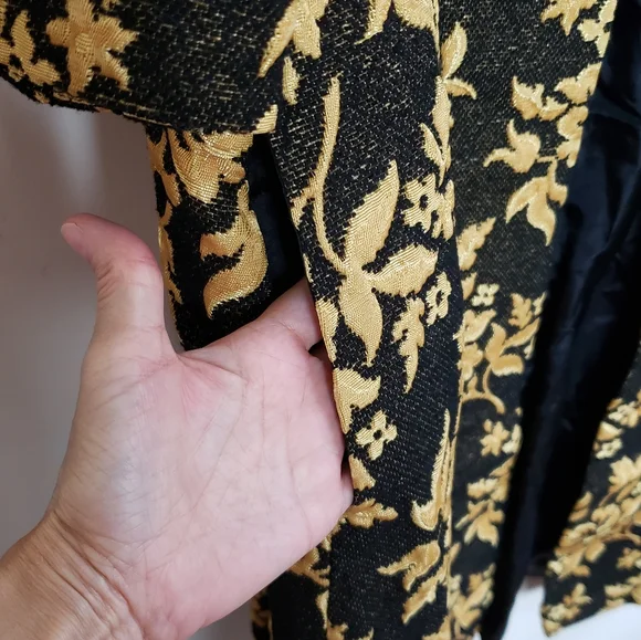 Vintage Black and Gold Floral Print Coat